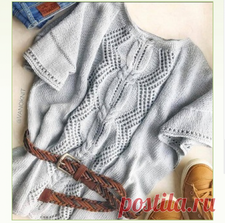 Топ с оригинальным рисунком на переде, спицами, схемы. / woman7.ru
