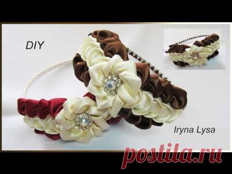 Обруч канзаші/Ободок для волос своими руками. Техника канзаши/Kanzashi tutorial