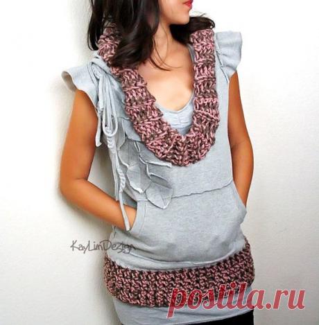 Комбинированное вязание и декор футболок / Худи, свитшоты и толстовки: идеи декора /