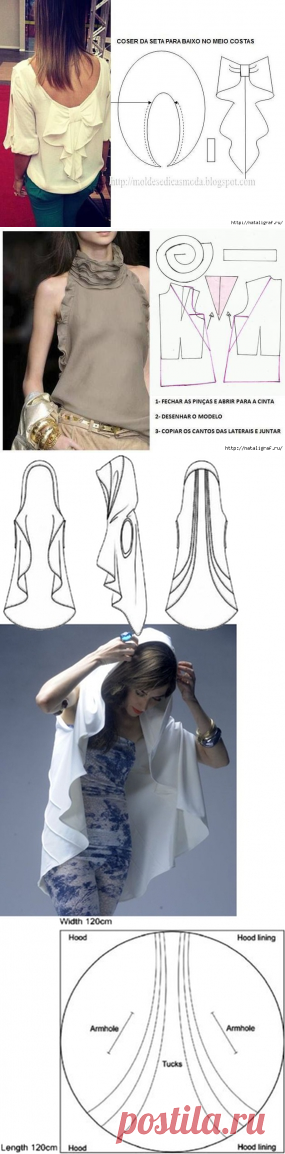 Интересные выкройки блузок и капюшона