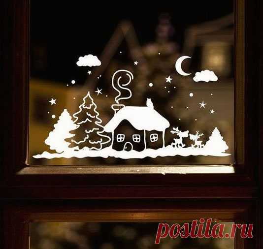 Украшаем окна на Новый год