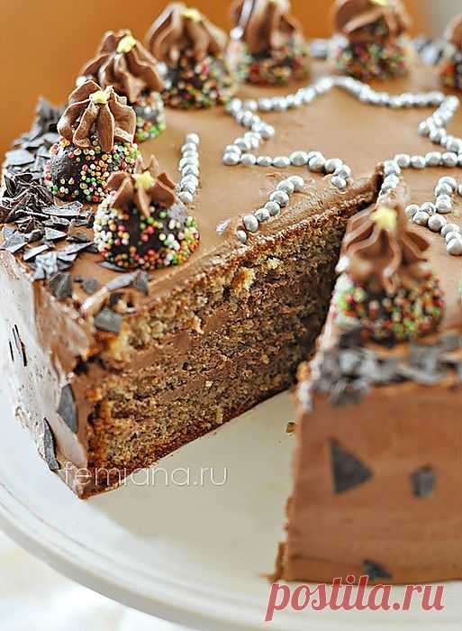 Праздничный шоколадно-ореховый торт с заварным кремом и кофе (очень вкусно и несложно)