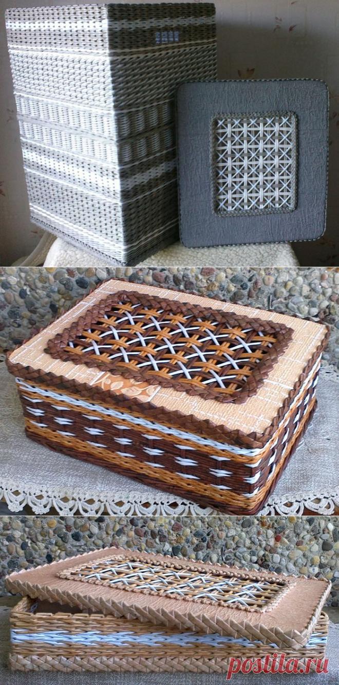 Плетение из газет. Мастер-класс на крышку с цветным узором из трубочек.