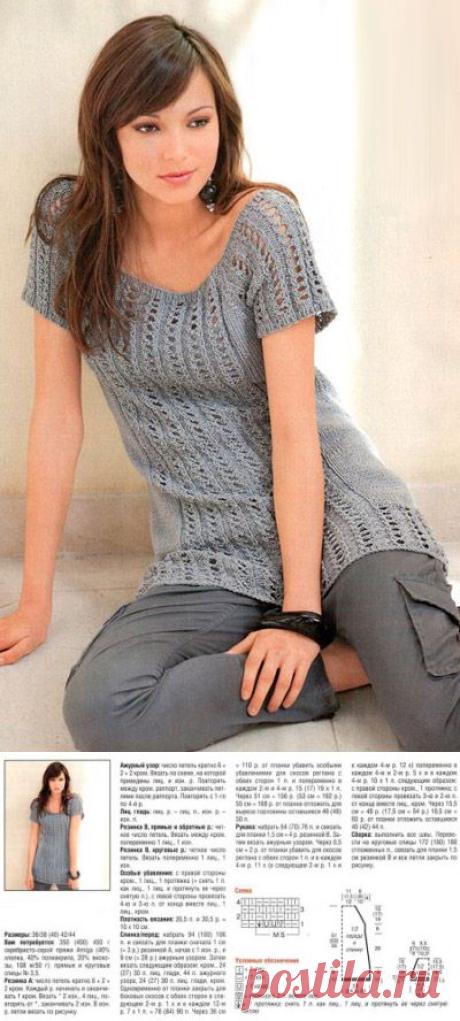 вязаная туника с ажурными полосами » Петля - вязание на все случаи жизни!