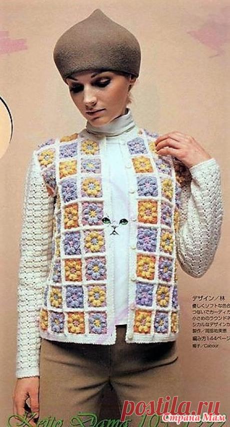 Жакет полочки и спинка котороговы полнены из разноцветных цветочных мотивов. Крючок. https://maravilhasdaedu.blogspot.com/