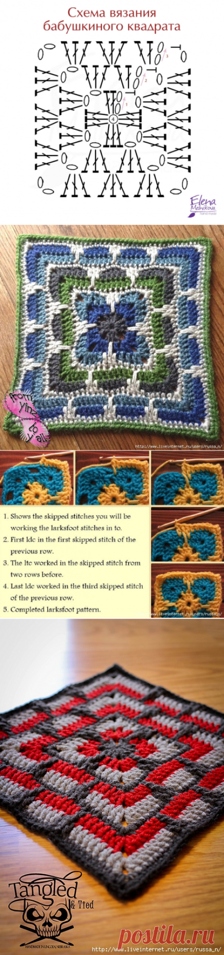 ПЛЕД МОТИВАМИ ИЛИ КОВРИК "Larksfoot Inspired 12 Granny Square"от From Home