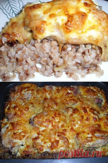 Курица с гречкой, запеченная в духовке под сырной корочкой