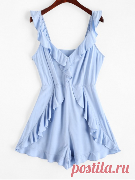 ZAFUL Plunge Backless Ruffled Flounce Romper   PASTEL BLUE [26% OFF] 2020 ZAFUL Plunge Backless Ruffled Flounce Romper En Azul Suave | ZAFUL América Latina   Una fila de volantes que revolotean animan este fresco y ventoso mameluco que brevemente se diseñó con un cuello hundido y una espalda abierta y elegante. La tela suave y fresca te permite sentir la brisa en las pieles, mientras que una cremallera lateral oculta proporciona un uso conveniente. No es solo para la playa...
