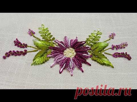 Cute Purple Daisy Flower Brazilian Embroidery Dimensional Stitches