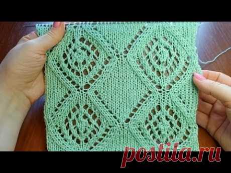 Узор "Стильные ажурные ромбы" спицами + схема. Knitting " Stylish openwork rhombuses " + scheme.