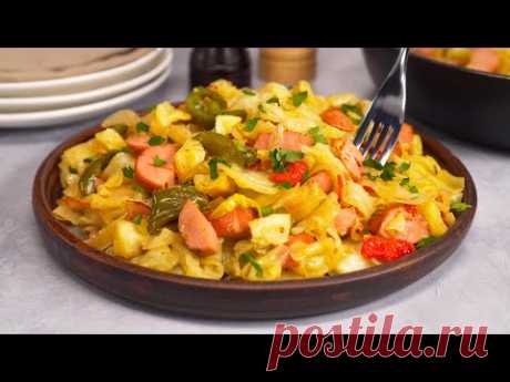ЖАРЕНАЯ КАПУСТА С СОСИСКАМИ. Быстро, просто и очень вкусно. Рецепт от Всегда Вкусно!