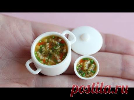 Кастрюля с супом для куклы. Miniature soup saucepan for dolls. Polymer clay.Tutorial. DIY.