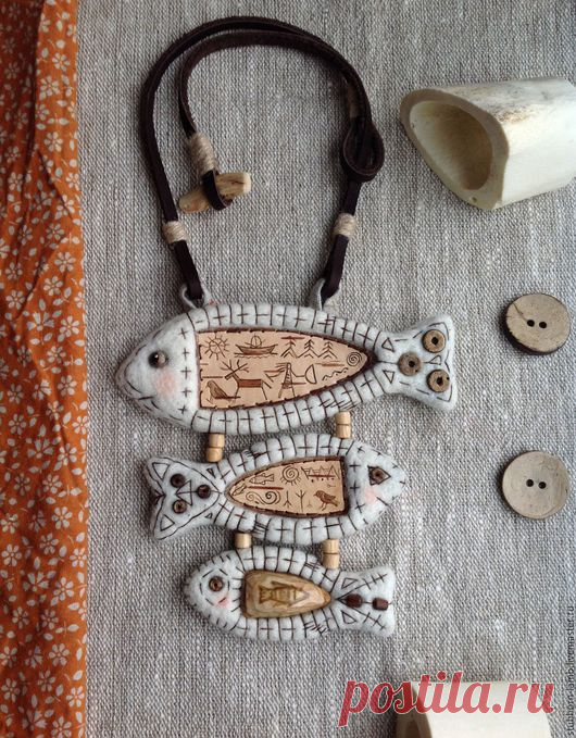 Купить Колье,,Поморские сказания,, - белый, северный стиль, поморы, колье с рыбами