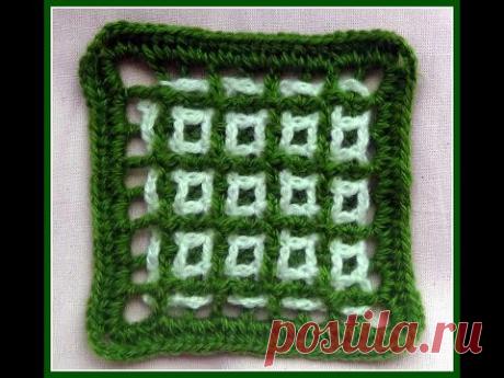 Двухцветная филейная сетка - узор КВАДРАТИКИ