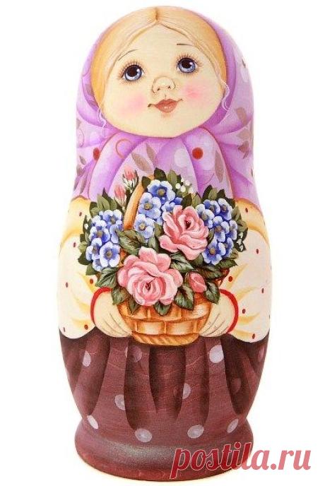(262) Matryoshka (Russian nesting doll) with a basket of flowers. #folk #art | * I love the tradition of Russia - Matryoshkas and other pieces ... *