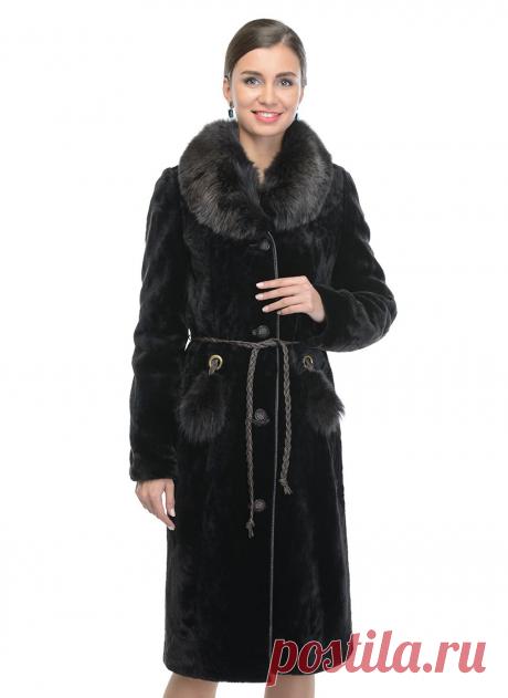 Модель ВП 36 из мутона с воротником и с отделкой песцом: цвет чёрный, артикул 0150566, цена 17000 рублей
