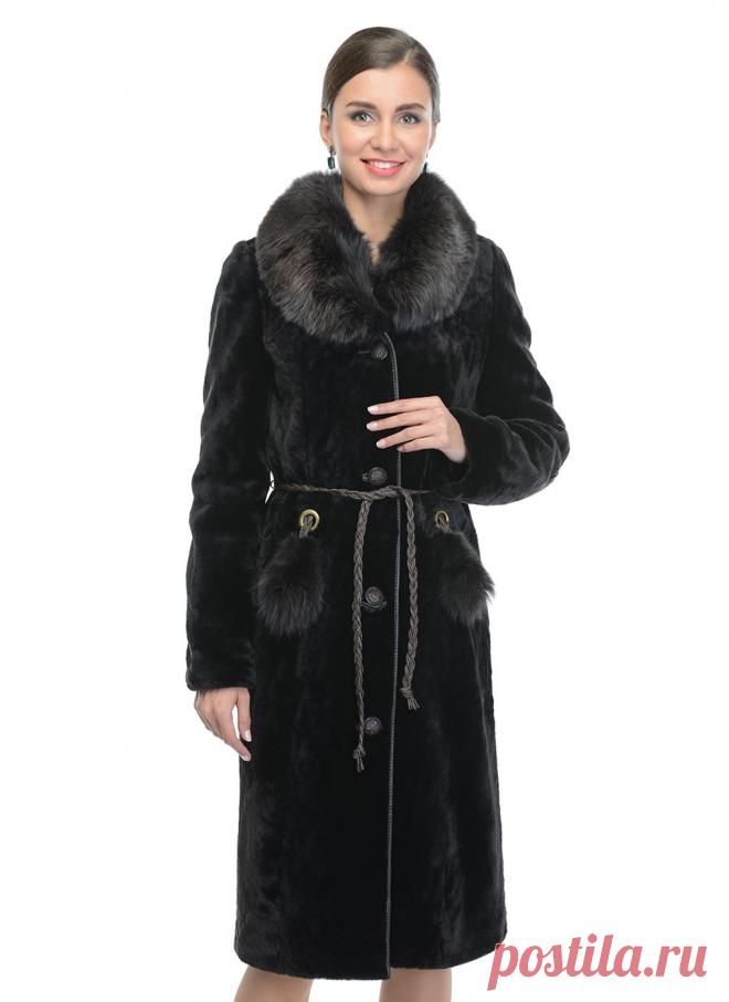 Модель ВП 36 из мутона с воротником и с отделкой песцом: цвет чёрный, артикул 0150566, цена 17000 рублей
