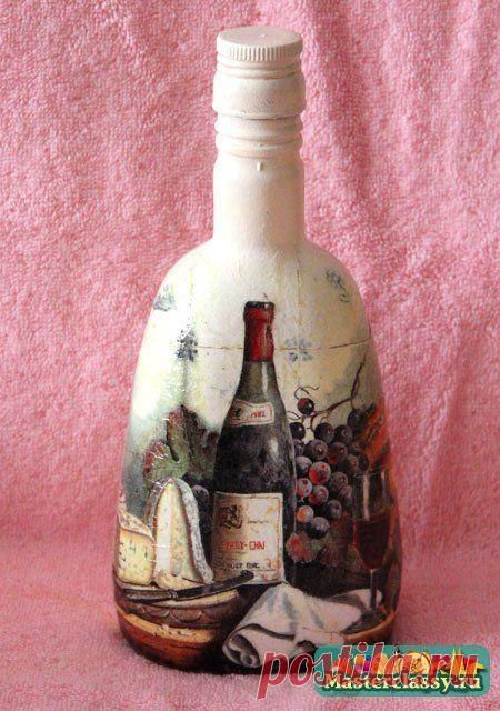 Декупаж бутылки. Сосуд для вина. Мастер класс