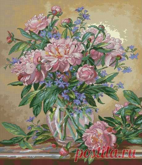 Сачать схему вышивки &quot;Peonies and Canterbury Bells&quot;