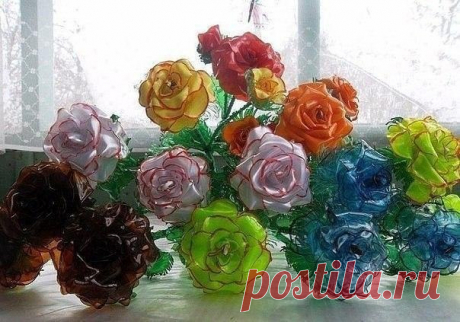 Розы из пластиковых бутылок