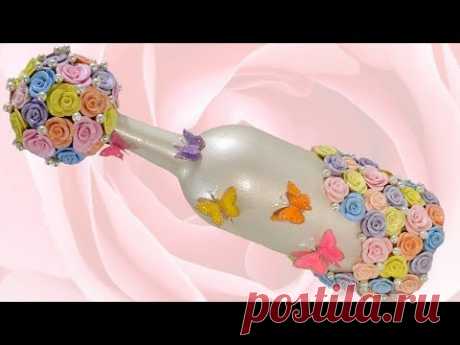 DIY Spring Bling Bottle Decor | Butterflies &amp; Roses | With Glitter This weeks video is this spring bling bottle decor with butterflies, roses, and holo glitt...