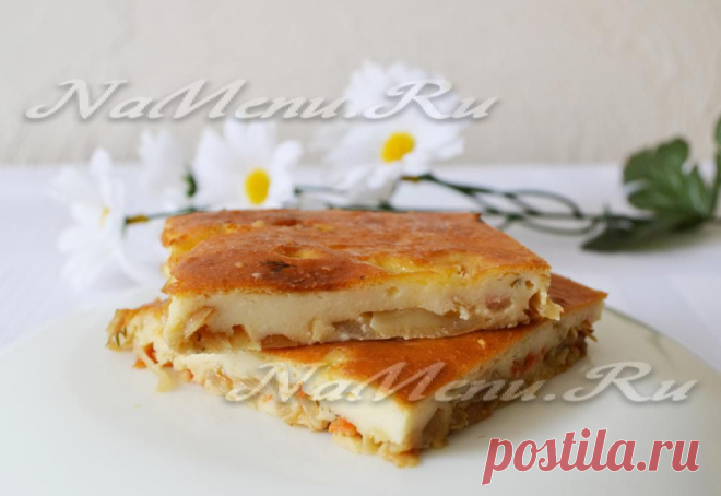 Заливной пирог с капустой на кефире: рецепт с фото
