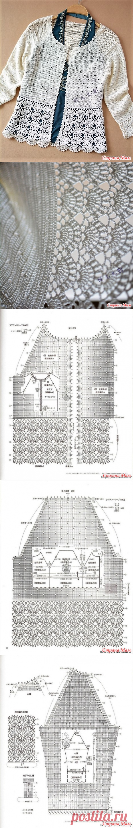Жакет\реглан с плотным и веерным узорами. Крючок. - ВЯЗАНАЯ МОДА+ ДЛЯ НЕМОДЕЛЬНЫХ ДАМ - Страна Мам