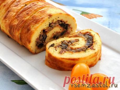 ВКУСНЕЙШИЙ РУЛЕТ ИЗ ЗАВАРНОГО ТЕСТА ИЗ ПЕЧЕНИ И ГРИБОВ.
