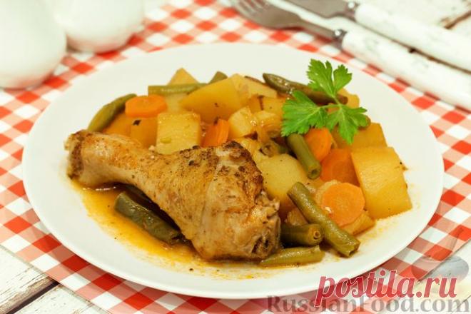 Рецепт: Курица, тушенная с картошкой и стручковой фасолью на RussianFood.com