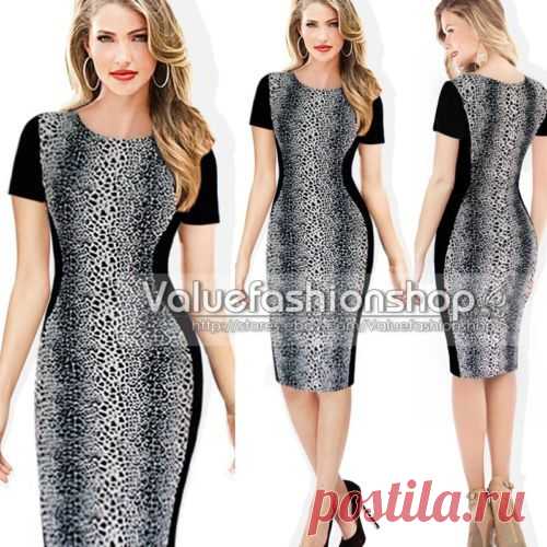 Damen Pinup Leopard Rundhals Tunika-Party Business Shift-Slim-Bleistift-Kleid | eBay