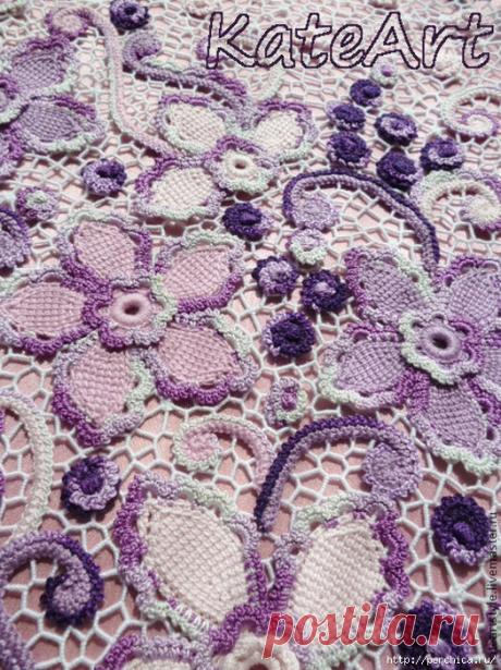 Цветы тунисской техникой в ирландском вязании - схемы