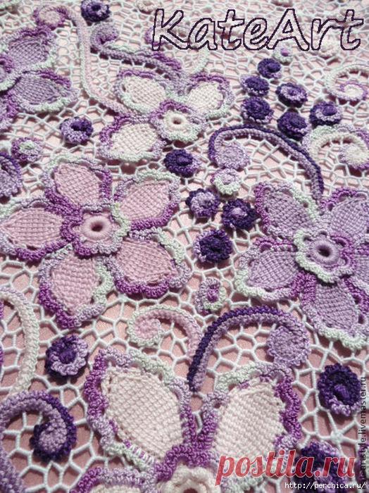 Цветы тунисской техникой в ирландском вязании - схемы