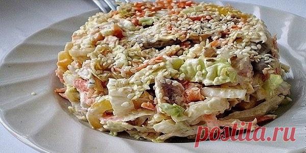 Салат с мясом, грибами и капустой | Кулинария
