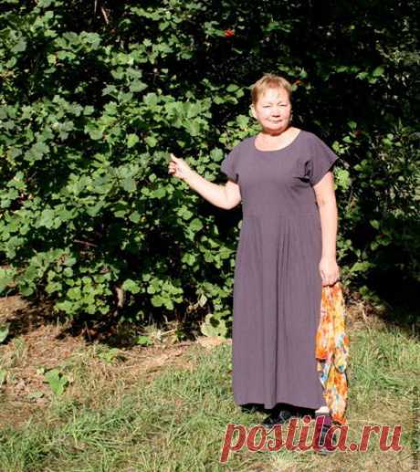 Купить Платье "Осень, мокрый асфальт" из жатого хлопка.Стиль бохо. - темно-серый, однотонный