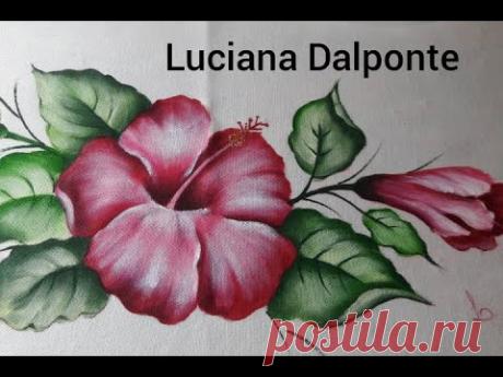 Pintura em tecido,como pintar hibisco Luciana Dalponte