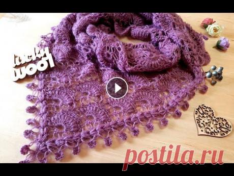 Бактус (шаль) "Ракушки" крючком. Бактус размером 150*70см, расход 140 гр. Знание основных элементов вязания крючком обязательно. Как вязать такой узор для прямого полотна, смотрите зд...