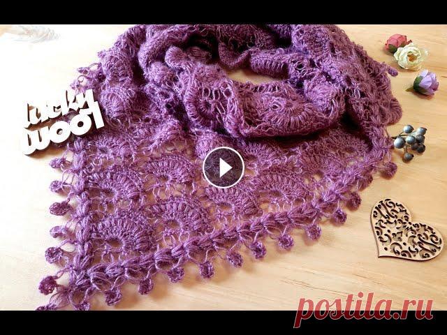 Бактус (шаль) "Ракушки" крючком. Бактус размером 150*70см, расход 140 гр. Знание основных элементов вязания крючком обязательно. Как вязать такой узор для прямого полотна, смотрите зд...