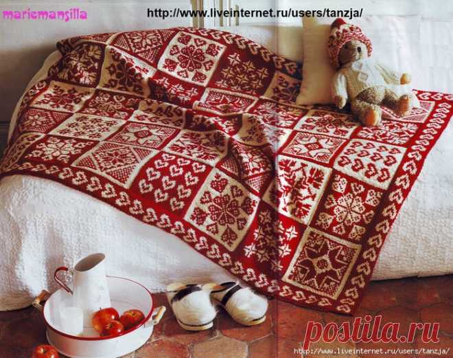Прекрасный жаккардовый плед (спицы)