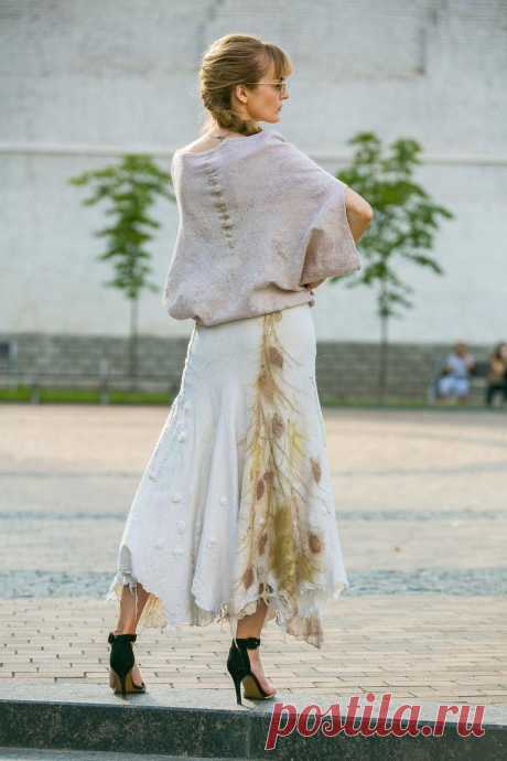 Designer weiß Sommer gefilzt Rock ecoprinted Damenbekleidung | Etsy