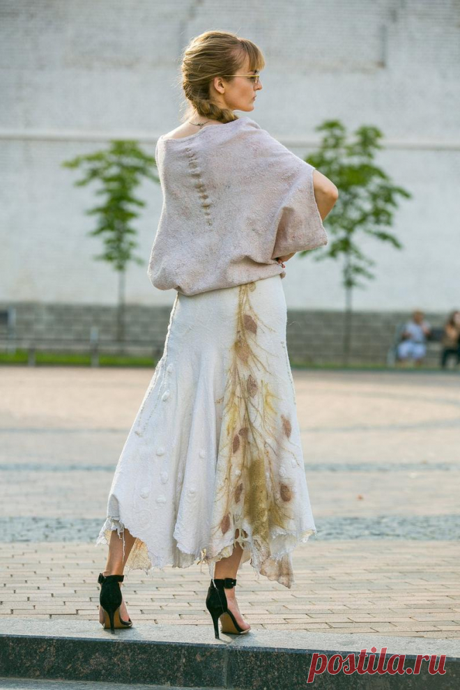 Designer weiß Sommer gefilzt Rock ecoprinted Damenbekleidung | Etsy