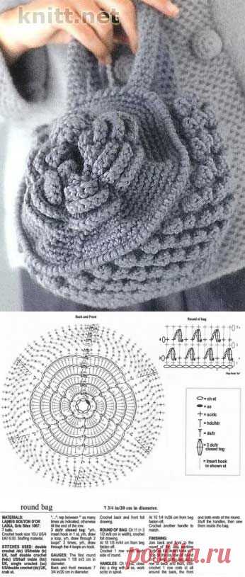 Круглая маленькая сумочка с цветком | knitt.net | Все о вязании