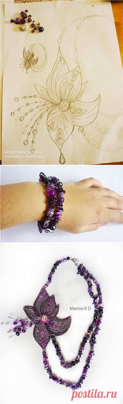 Вышитый бисером цветок колье Весенная Рапсодия - делаем своими руками