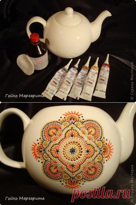 (+1) - Точечная роспись заварочного чайника | Очумелые ручки