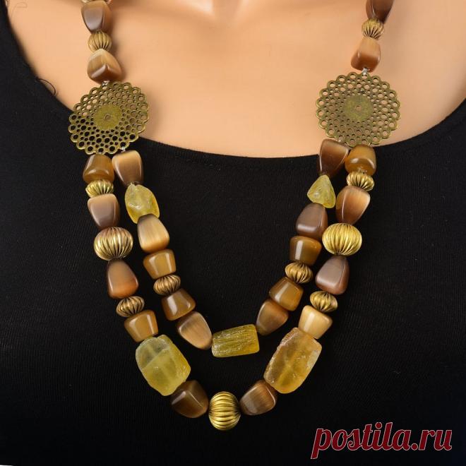 4.380 р-Купить Бусы из натурального камня (кошачий глаз, цитрин) за 4 380 ₽ в Москве — 0048382