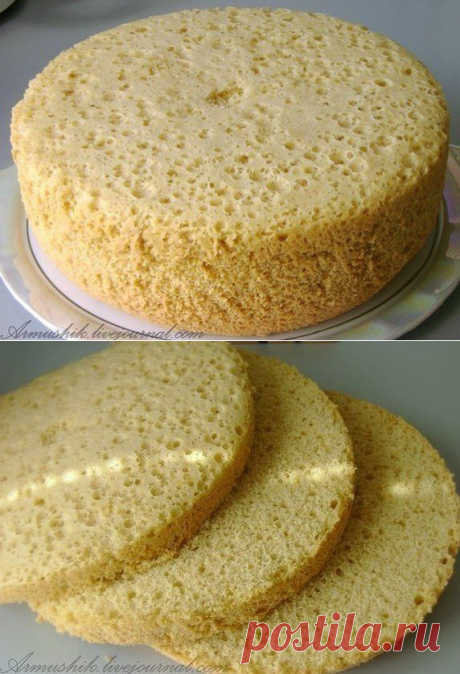 Высокий, нежный бисквит для торта (Без духовки)