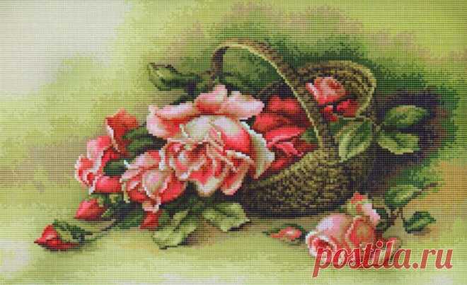Вышивка "Корзина с розами" | Скачать схему бесплатно на сайте Stitchart.net