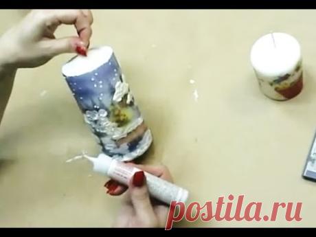 Декупаж ✿ Новогодняя свеча ✿ Napkin decoupage on a candle