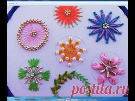 hand embroidery different type circle stitch with pearl,7embroidery in one video