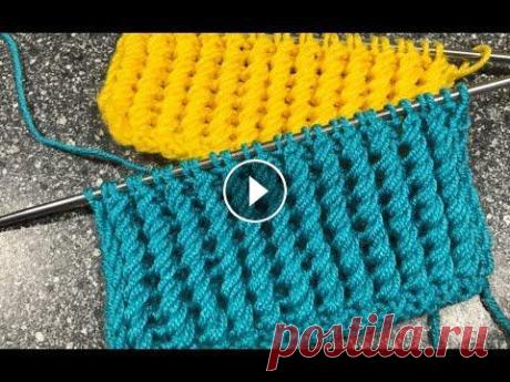 Узоры спицами. Объемная резинка «Спираль». Резинка с косыми вытянутыми петлями. Простая и красивая резинка спицами. Рапорт узора состоит из 2-х петель и 2-х рядов. Для образца набираем количество петель кратное 2+1 петля для симме...