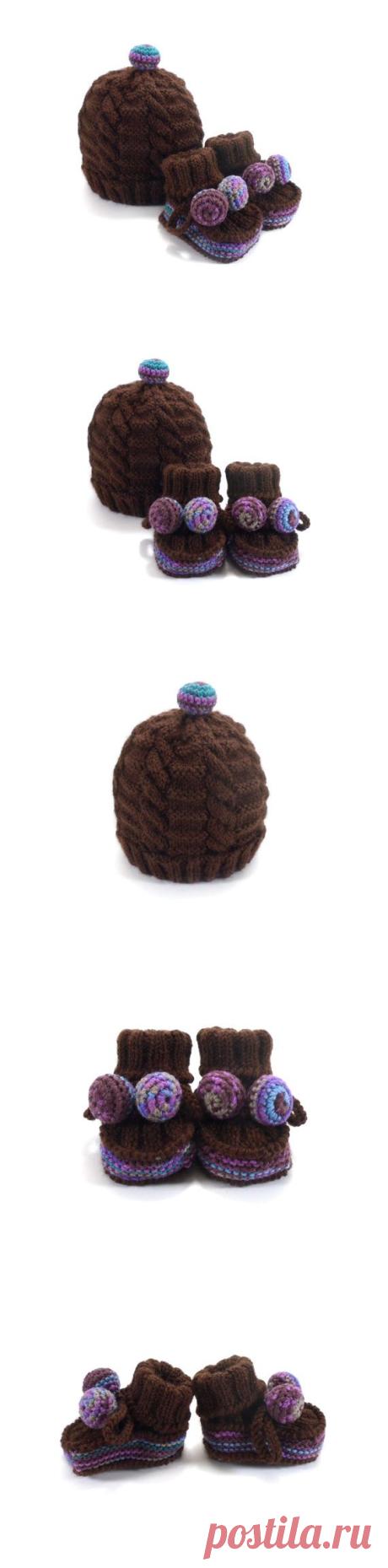 Knitted Baby Hat and Booties Dark Brown 3 9 от SasasHandcrafts